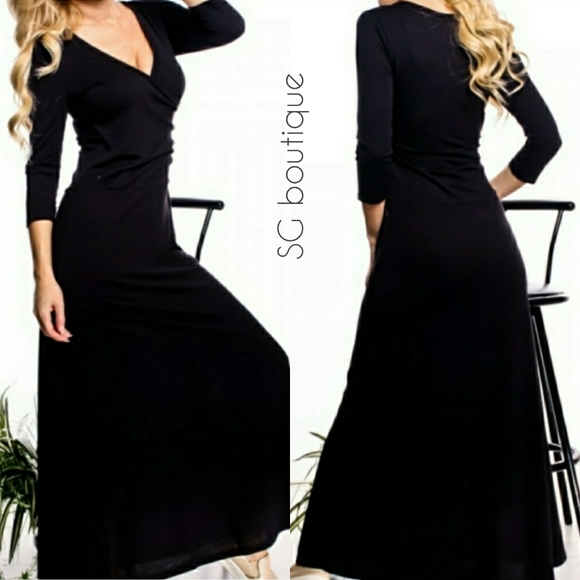 SG Boutique Dresses & Skirts - 🆕⭐Black faux wrap quarter sleeve maxi dress